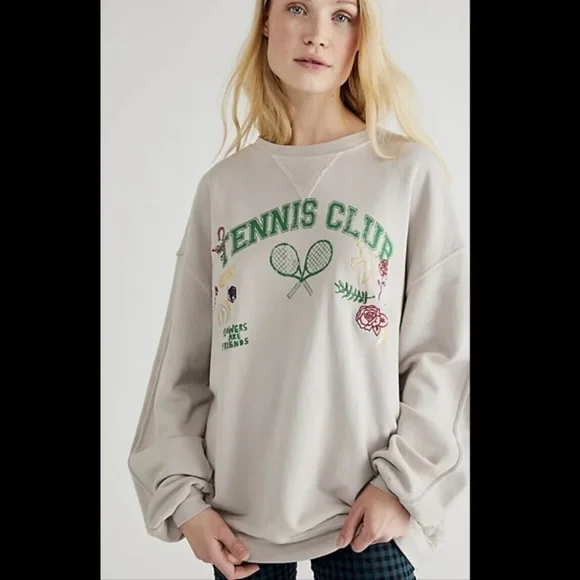 Free People Over and Out Graphic Vintage looking Pullover Tennis Sweatshirt NWOT - Picture 13 of 15